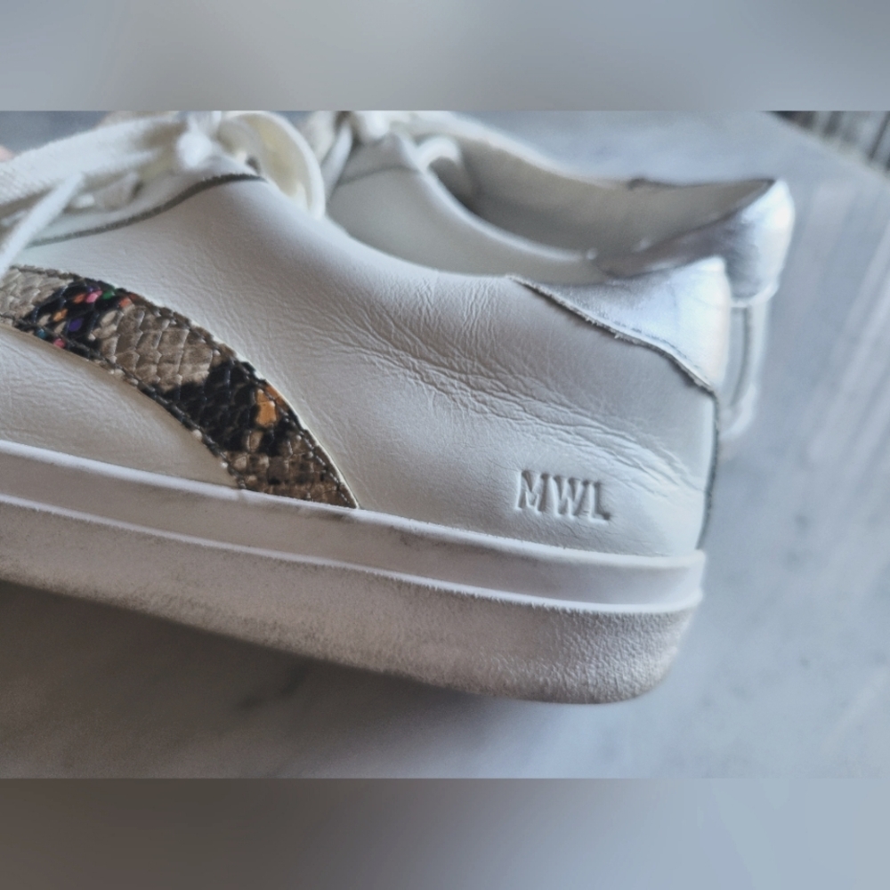 Madewell Delia Sneaker White Print Leather Low Top 8 Casual Cute Trendy - Picture 2 of 8